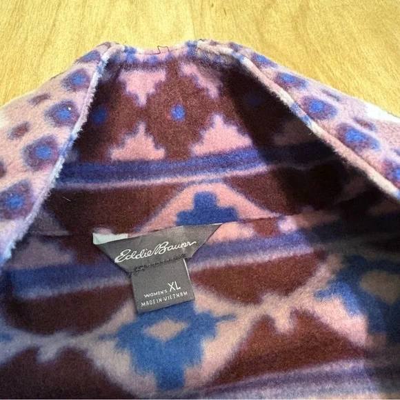 Eddie Bauer Purple Full Zip Fleece Aztec Southwest Western Womens Size XL - Picture 5 of 9